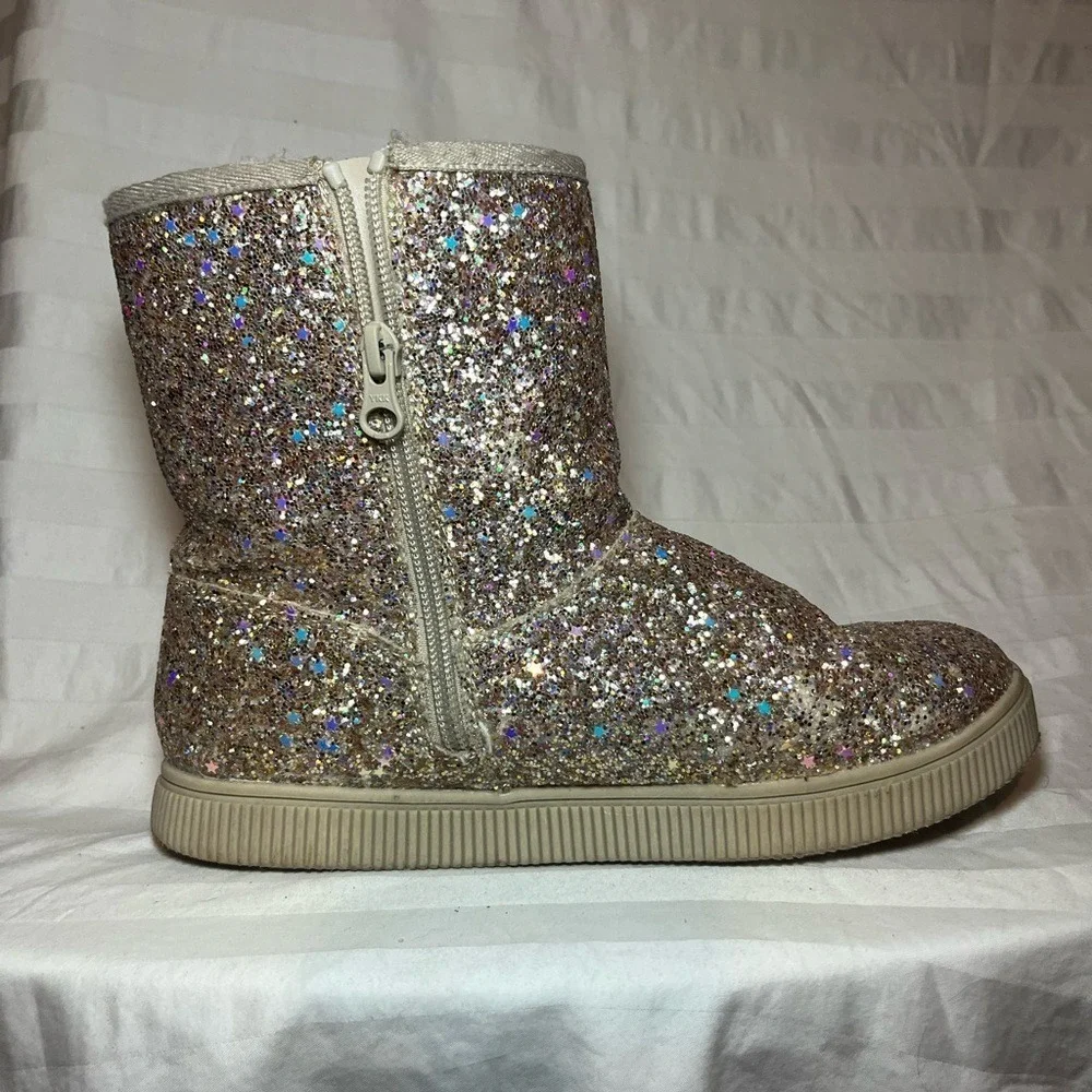 Cat & Jack Kids Champagne Gold Star Glitter Side Zip Faux Fur Lined Boots Size 3